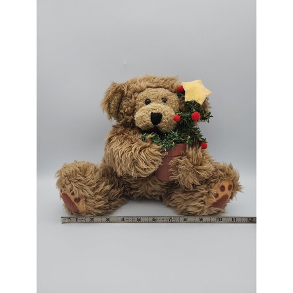 Holiday Stuffed Teddy Bear Holding Christmas Tree in Terracotta Pot Fluffy Bear - Picture 8 of 12